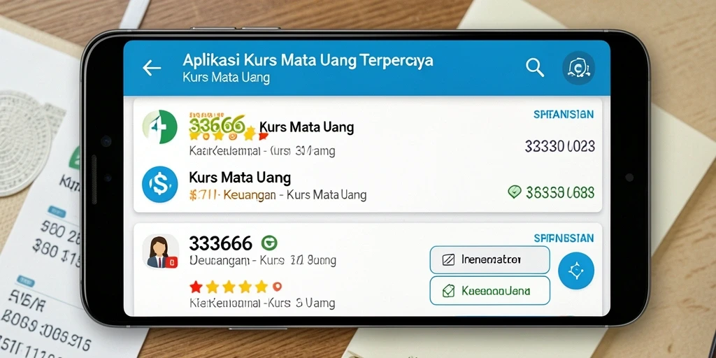 Antarmuka aplikasi 333666 yang sederhana dan informatif untuk Kurs Mata Uang.