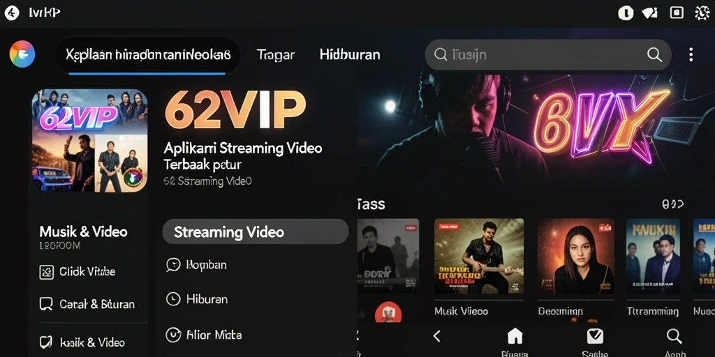 Antarmuka 62VIP menyajikan berbagai pilihan Streaming Video yang menarik.