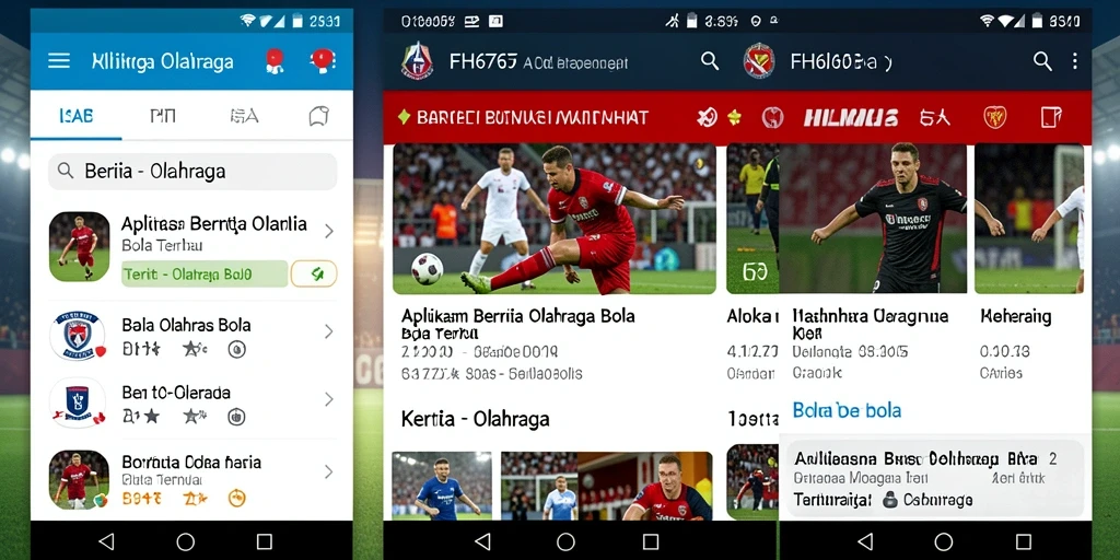 Antarmuka aplikasi FH6767 menampilkan berita olahraga bola terkini.
