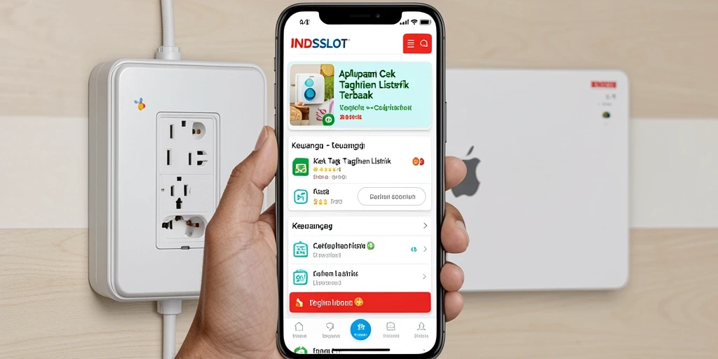 Tampilan antarmuka INDSLOT dengan fitur cek tagihan listrik.